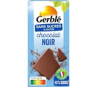 Gerblé Sans Sucres Ajoutés, Tablette de chocolat noir, Source de fibres, 80 g, 187509, 1 Unité