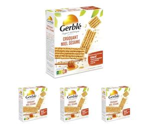 Gerblé Vitalité, Croquants Miel Sésame, Sans huile de palme, 1 boîte de 18 biscuits, 162g (Lot de 4)