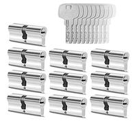 GERCAR 10x Cylindre de serrure/barillet de porte d'entree/interieure 60 mm - 10x serrure de porte 30/30 mm - En laiton nickelé - Avec 50 clés - Longueur : 60 mm, A: 30 B : 30