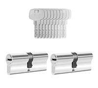 GERCAR 2x Cylindre de serrure/barillet de porte d'entree/interieure 80 mm - 2x serrure de porte 40/40 mm - En laiton nickelé - Avec 10 clés - Longueur : 80 mm, A: 40 B : 40
