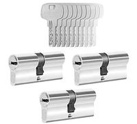 GERCAR 3x Cylindre de serrure/barillet de porte d'entree/interieure 60 mm - 3x serrure de porte 30/30 mm - En laiton nickelé - Avec 15 clés - Longueur : 60 mm, A: 30 B : 30