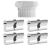 GERCAR 4x Cylindre de serrure/barillet de porte d'entree/interieure 80 mm - 4x serrure de porte 40/40 mm - En laiton nickelé - Avec 20 clés - Longueur : 80 mm, A: 40 B : 40