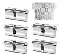 GERCAR 5x Cylindre de serrure/barillet de porte d'entree/interieure 70 mm - 5x serrure de porte 35/35 mm - En laiton nickelé - Avec 25 clés - Longueur : 70 mm, A: 35 B : 35