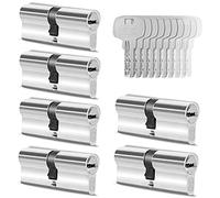 GERCAR 6x Cylindre de serrure/barillet de porte d'entree/interieure 90 mm - 6x serrure de porte 45/45 mm - En laiton nickelé - Avec 30 clés - Longueur : 90 mm, A: 45 B : 45