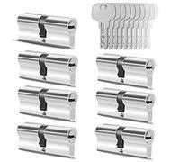 GERCAR 7x Cylindre de serrure/barillet de porte d'entree/interieure 60 mm - 7x serrure de porte 30/30 mm - En laiton nickelé - Avec 35 clés - Longueur : 60 mm, A: 30 B : 30