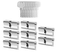 GERCAR 8x Cylindre de serrure/barillet de porte d'entree/interieure 70 mm - 8x serrure de porte 35/35 mm - En laiton nickelé - Avec 40 clés - Longueur : 70 mm, A: 35 B : 35