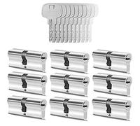 GERCAR 9x Cylindre de serrure/barillet de porte d'entree/interieure 80 mm - 9x serrure de porte 40/40 mm - En laiton nickelé - Avec 45 clés - Longueur : 80 mm, A: 40 B : 40