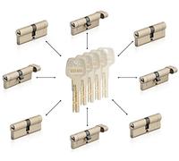 GERCAR 9x cylindre serrure/barillet de porte profilé ou à bouton 60/70/80/90 mm - combinaison libre de cylindres de tailles différentes avec la même clé - avec 5 clés passe-partout - système OKS