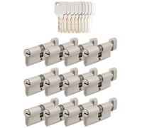 GERCAR Cylindres à bouton 45/45 à fermeture identique - 12 cylindres de serrure avec bouton et 60 clés - Serrure de porte 90 mm - Laiton mat