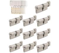 GERCAR Lot de 10 cylindres à bouton 30/30 à fermeture identique - Lot de 10 cylindres de serrure avec bouton et 50 clés - Serrure de porte de 60 mm - Longueur : 60 mm - A : 30 B : 30 - Laiton mat
