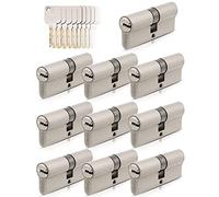 GERCAR Lot de 10 cylindres de serrure 30/30 à fermeture identique avec 50 clés - 60 mm - Longueur : 60 mm - A : 30 B : 30 - En laiton massif mat MBL60P10