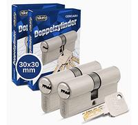 GERCAR Lot de 2 cylindres profilés Pro - 30/30 - Massifs - Serrure à cylindre double - En laiton mat - Avec 10 clés - Clé réversible - Longueur : 60 mm, A : 30 B : 30 - 2 x