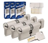 GERCAR Lot de 3 cylindres à bouton 30/30 avec bouton et 15 clés - 60 mm - Longueur : 60 mm - A : 30 B : 30 - En laiton massif mat MLBL-60K3