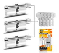 GERCAR Lot de 3 cylindres à bouton 45/45 avec 15 clés - Cylindre de serrure 90 mm - Serrure à cylindre avec fonction d'urgence et danger - Longueur : 90 mm, A : 45 B : 45