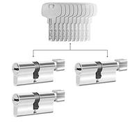 GERCAR Lot de 3 cylindres à bouton à fermeture identique, 3 cylindres de serrure 30/30, avec 15 clés - Serrures de porte à cylindre avec fonction N+G - Longueur : 60 mm - A : 30, B : 30