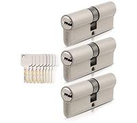 GERCAR Lot de 3 cylindres de serrure 30/30 à fermeture identique - 3 cylindres profilés avec 15 clés - 60 mm - Serrure à cylindre 3 cylindres - Longueur : 60 mm, A : 30 B : 30 - En laiton massif mat