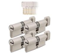 GERCAR Lot de 4 cylindres à bouton 30/30 à fermeture identique - 4 cylindres de fermeture avec bouton - 20 clés - 60 mm - Serrure à cylindre 4 cylindres - Longueur : 60 mm