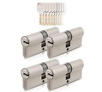 GERCAR Lot de 4 cylindres de serrure 30/30 à fermeture identique - 4 cylindres profilés avec 20 clés - 60 mm - 4 cylindres - Longueur : 60 mm - A : 30 B : 30 - Laiton massif mat, MBL60P4