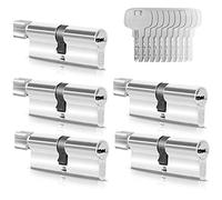 GERCAR Lot de 5 cylindres à bouton à fermeture identique, 5 cylindres de serrure 40/40, avec 25 clés, serrures de porte à cylindre avec fonction N+G, longueur : 80 mm, A : 40, B : 40