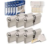 GERCAR Lot de 6 cylindres de serrure Pro à fermeture identique 35/40 - 6 cylindres profilés avec 30 clés - 75 mm - Serrure de porte à cylindre 6 cylindres - Longueur : 75 mm, A : 35 B : 40 - Système