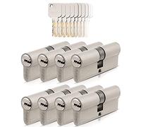 GERCAR Lot de 8 cylindres de serrure 30/30 à fermeture identique - 8 cylindres profilés avec 40 clés - Serrure de porte de 60 mm - Longueur : 60 mm, A : 30 B : 30 - En laiton massif mat