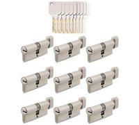 GERCAR Lot de 9 cylindres à bouton 30/30 à fermeture identique - 9 cylindres de serrure avec bouton et 45 clés - Serrure de porte 60 mm - 9 cylindres - Longueur : 60 mm, A : 30 - B : 30 - En laiton