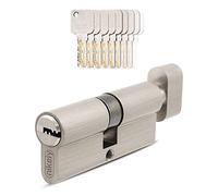GERCAR - Pro - 1x Cylindre de serrure/barillet de porte d'entree/interieure à bouton 80 mm - 1x cylindre avec bouton 40/40 mm - En laiton nickelé - Avec 5 clés - Longueur : 80 mm, A: 40 B : 40