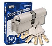 GERCAR - Pro - Cylindre de serrure/barillet de porte d'entree/interieure 60 mm - cylindre à double entrée 30/30 mm - En laiton nickelé - Avec 5 clés - Longueur : 60 mm, A: 30 B : 30
