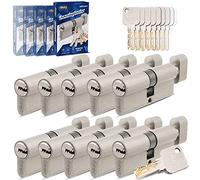 GERCAR - Pro - Lot 10x cylindre à bouton 70 mm - 10x cylindre serrure/barillet de porte d'entree/interieure avec bouton 35/35 mm - En laiton Avec 50 clés - Longueur : 70 mm, A: 35 B : 35