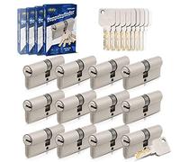 GERCAR Pro Lot de 12 cylindres de serrure, à fermeture identique, 35/35 mm, cylindres profilés, avec 60 clés, pour serrure de porte - Longueur : 70 mm - A :35, B :35 - En laiton mat massif