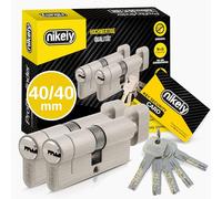 GERCAR Pro+, lot de 2 cylindres de serrure à bouton, à fermeture identique 40/40, cylindre de fermeture N+G avec bouton, serrure de porte avec protection anti-perçage, 10 clés, code, 80 mm, A:40 B:40