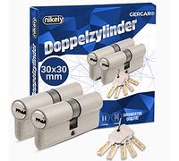 GERCAR - Pro - Lot de 2 cylindres profilés, à fermeture identique - 60 mm - 30/30 - Double cylindre - En laiton - Mat - Massif - Avec 10 clés - Clé réversible - Longueur : 60 mm, A : 30 B : 30 - 2 x