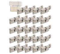 GERCAR Pro Lot de 24 cylindres de serrure à bouton 30/30 à fermeture identique avec bouton - 24 cylindres de serrure de porte - 60 mm - Longueur : 60 mm, A : 30 B : 30 - Laiton mat - Incl. 120 clés