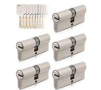 GERCAR Pro Lot de 5 cylindres de serrure 35/35 identiques - 5 profils - Avec 25 clés - Serrure de porte de 70 mm - Cylindres de serrure de 5 pièces - Longueur : 70 mm, A : 35 B : 35 - En laiton mat