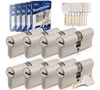GERCAR Pro Lot de 8 cylindres de serrure, à fermeture identique, 30/30 mm, cylindres profilés, avec 40 clés, pour serrure de porte, longueur : 60 mm, A : 30, B : 30, en laiton mat massif