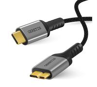 GERETIN Câble USB C vers micro B 0,5 m pour disque dur USB 3.0 en nylon tressé compatible avec Toshiba, Canvio, Seagate, WD Element, disques durs externes, SSD, HDD, Galaxy S5