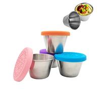 Gereton 4 Petits Récipients avec Couvercle, Récipient À Vinaigrette À Emporter, Récipients À Condiments en Acier Inoxydable De 1,6 Oz, Récipients À Sauce pour Boîte À Lunch