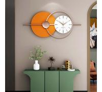 GERHWASH Grande horloge murale silencieuse au design moderne (80 x 35 cm) - Horloge murale XXL en métal en combinaison de métal | Décoration élégante pour salon et bureau en orange/blanc