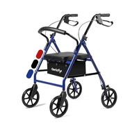 Geriafy - Déambulateur Pliable pour Seniors | Modèle Lambda Max | Rollator Roues XL (20 cm) et Dossier | Ajustement Supérieur et Freins à Poignées (Bleu)