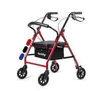 Geriafy - Déambulateur Pliable pour Seniors | Modèle Lambda | Rollator 4 Roues (15 cm) avec Siège et Cesto | Freins à Poignées et Aide à la Marche (Rouge)