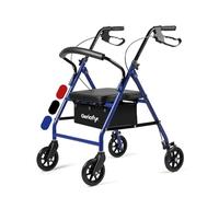 Geriafy - Déambulateur Pliable pour Seniors | Modèle Lambda | Rollator 4 Roues (15 cm) avec Siège et Cesto | Freins à Poignées et Aide à la Marche (Bleu)