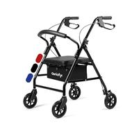 Geriafy - Déambulateur Pliable pour Seniors | Modèle Lambda | Rollator 4 Roues (15 cm) avec Siège et Cesto | Freins à Poignées et Aide à la Marche (Noir)