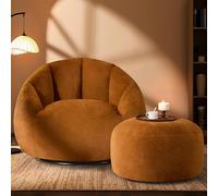 Gericco Pouf poire géant pivotant pour adultes - Chaise d'intérieur confortable en peluche ronde et douce pour salon, chambre à coucher et salles de jeux, orange