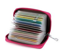 GERIINEER Porte Cartes de Crédit Femme Homme Cuir 26 Fentes (Rose Rouge)