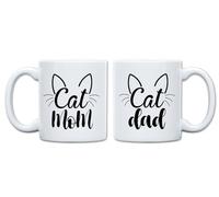 GERILEO Tasses Maman et Papa chat - Pack de 2 tasses amusantes Cat Mom et Cat Dad - Tasses pour les amoureux des chats (Tasses Blanches)