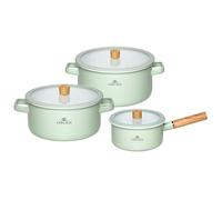Gerlach 1760 Lot de 3 Casseroles - 2 l / 3 l / 5 l Casserole Émaillée - Tous Feux - Couvercle en Verre Trempé - Vert Pastel Natur Enamel