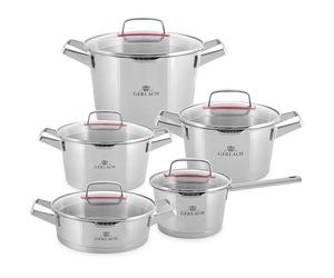 Gerlach 1760 Lot De 5 Casseroles Faitouts En Inox Tous Feux Dont Induction Ø16 / Ø20 / Ø24 / Ø24 /Ø24 cm Couvercles En Verre Superior