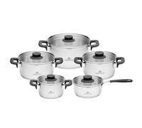 Gerlach 1760 Set Casseroles 10 Pièces - Acier Inoxydable - Système de Drainage et Fond Épais Full Induction - Poignées Non Chauffantes - Tous Feux dont Induction - Pure