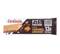 GERLINEA Barre Protéinée Caramel Amande 45 g - Sans Sucres Ajoutés, 13 g de Protéines, Vitamines C B6 B2, Encas Sportif Moelleux - Lot de 4