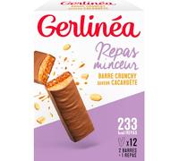GERLINÉA - Barre Repas Crunchy Chocolat au Lait Cacahuète - Substitut de Repas Minceur Protéiné - Moins de 240 Kcal - Fabriqué en France - 12 Barres = 6 Repas, 372 g